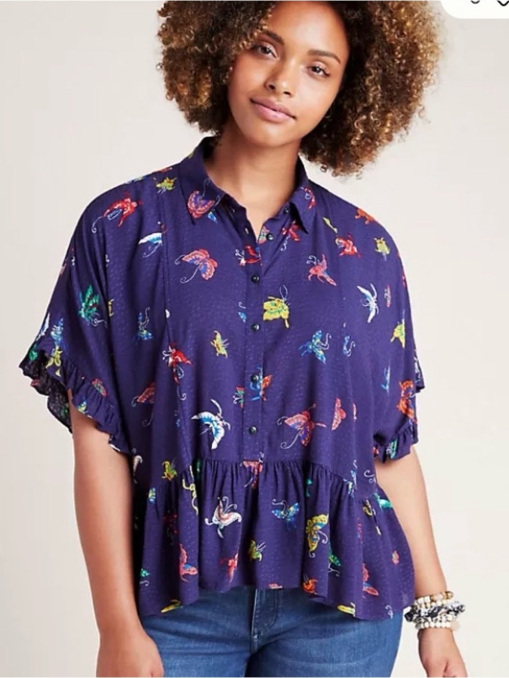 Anthropologie Maeve Mallory Flutter Sleeve Blouse